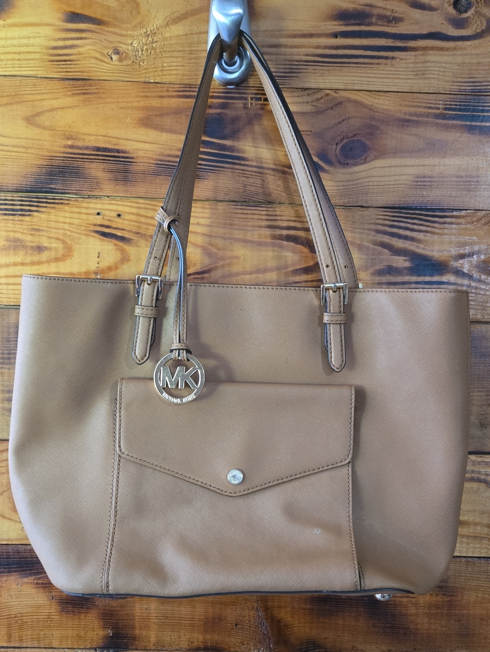 Michael Kors Camel Saffiano Leather Tote with MK Charm